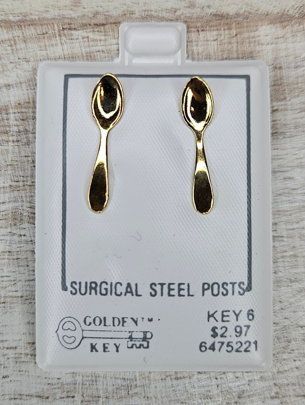 Vintage Golden Key Gold Spoon Stud Earrings – Surgical Steel Posts NWT